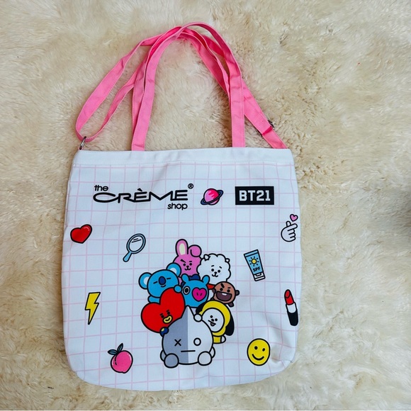 The Crème Shop Handbags - NWOT BT21 The Crème Shop BTS K-POP Summer Beach Pink/White Tote Bag